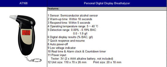 At168 de Draagbare Beroeps van Mini Lcd Digital Alcohol Tester Breathalyzer
